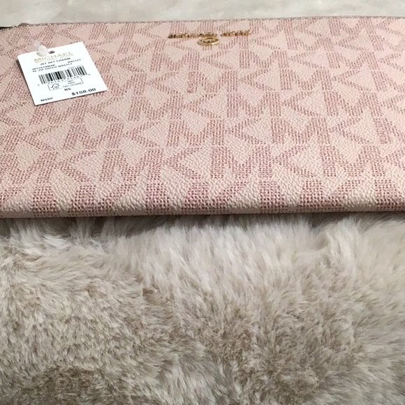 🆕 MICHAEL KORS Jet Set Leather Signature Logo Wristlet Wallet Fawn Color - Picture 6 of 10